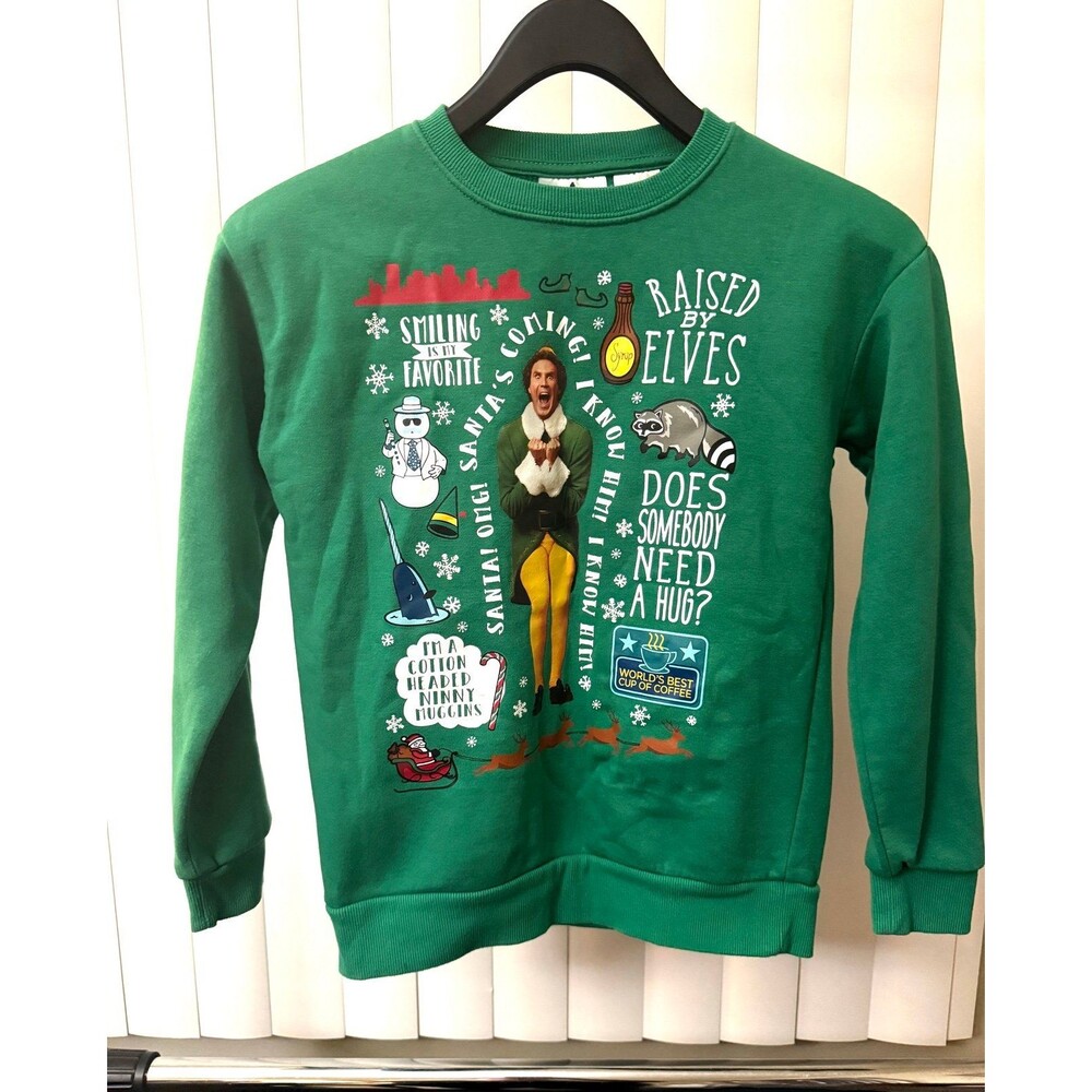 Youth ELF Movie Buddy Christmas Green Sweatshirt Size Large (10-12)